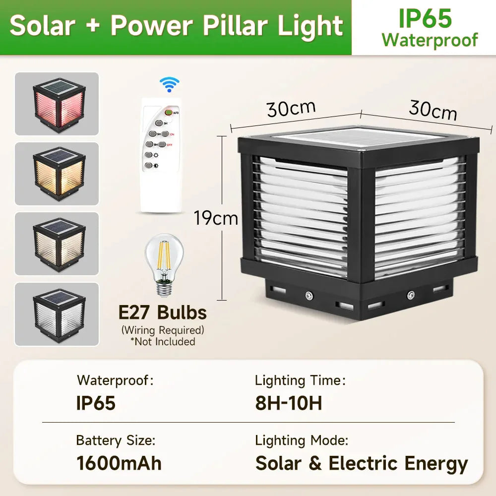 Outdoor LED Solar Pillar Light - Waterproof Dual-Power Fence Post Lamp