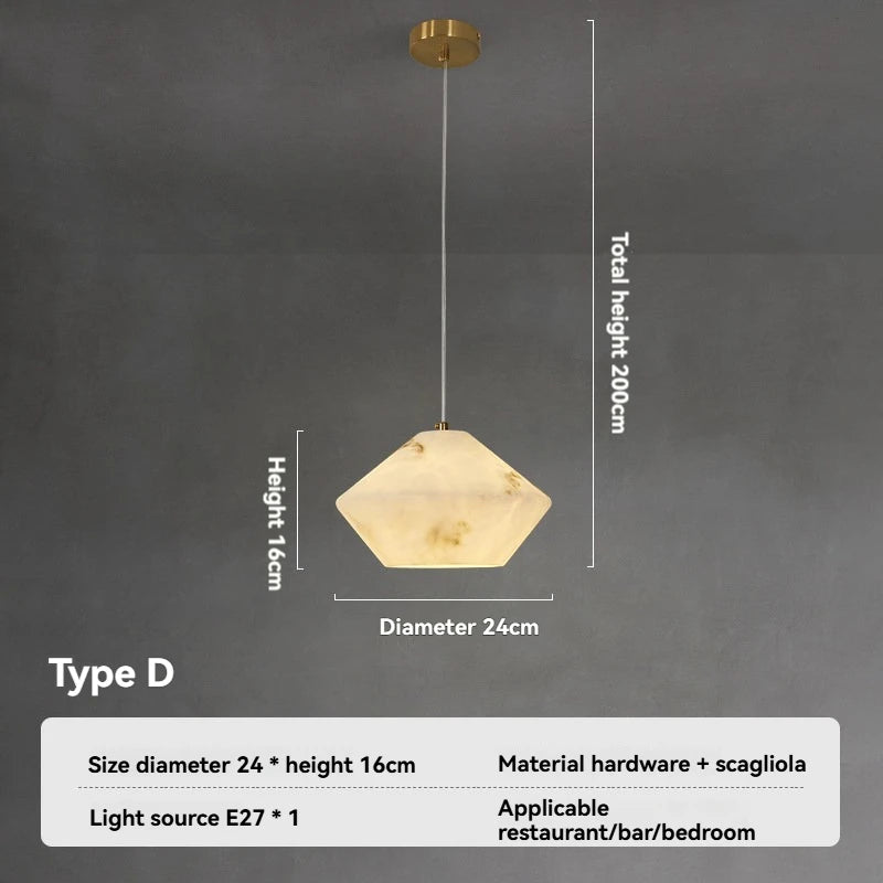 Designer Faux Marble Pendant Light - Modern Minimalist Single Ceiling Hanging Lamp Fixture for Bedroom, Living Room & Dining Area