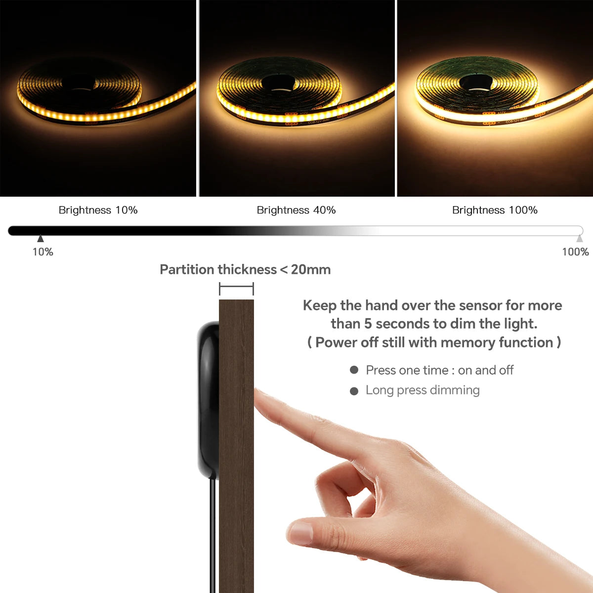 Black PCB COB LED Strip for Wooden Slats - Touch Dimmable Accent Light