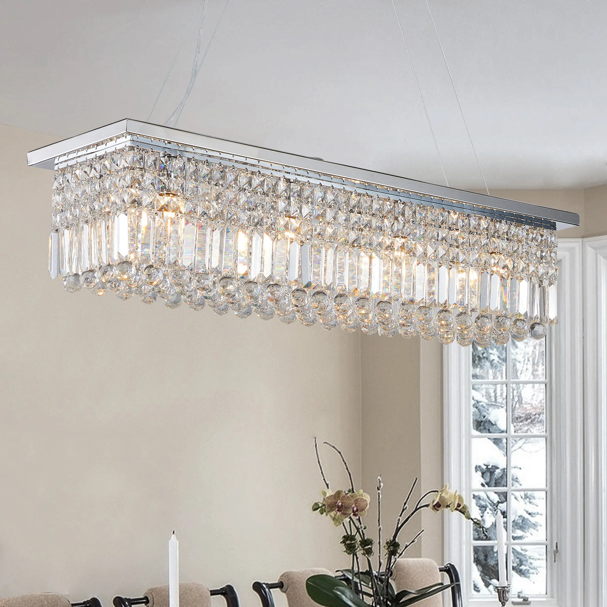 8-Light Modern Crystal Chandelier Chrome color Rectangle Chandelier Contemporary Pendant Light Fixture (Bulb Not Included)