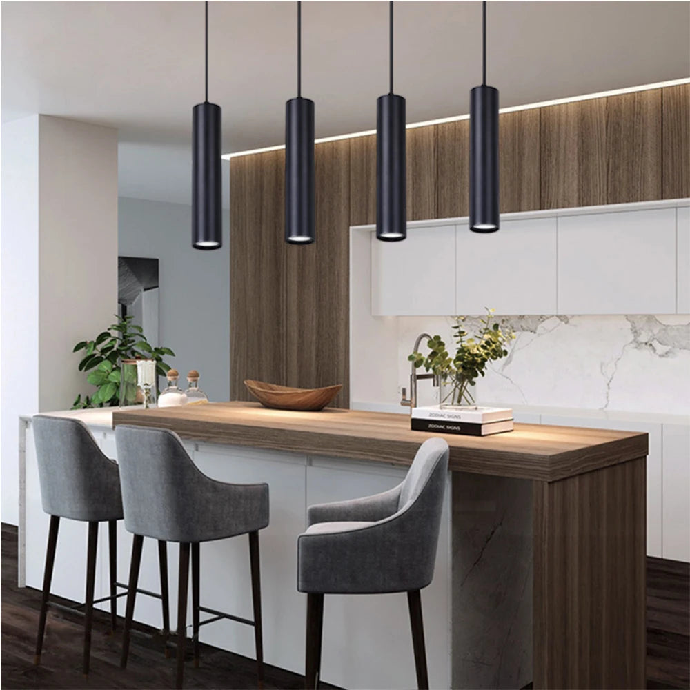 Black LED Pendant Lights GU10 Room Decor Retro Living Room Chandelier Hanging Fixture for Kitchen Table Bedroom Dining Room