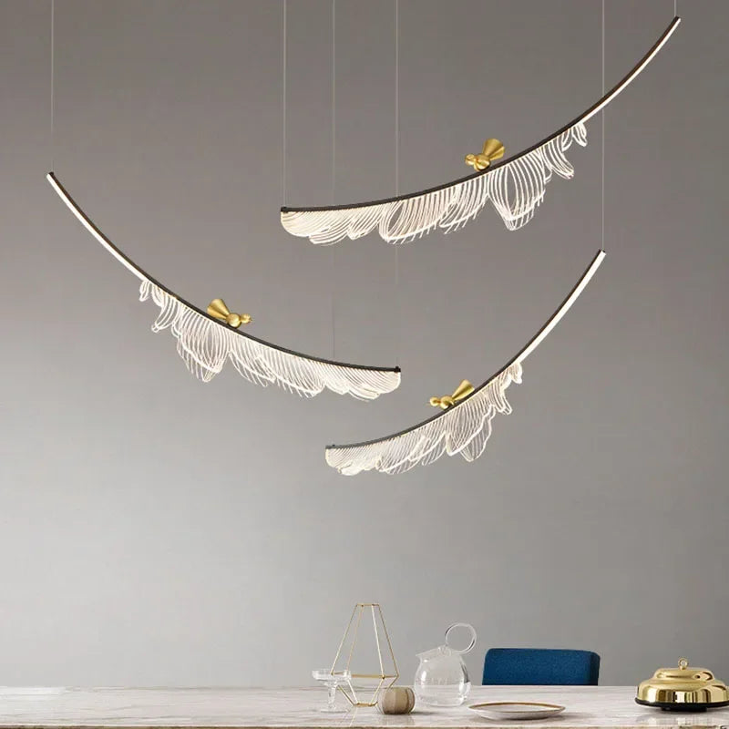 Modern Creative Feather Bird Acrylic Pendant Lamp Restaurant Living Room Hotel Lobby Led Chandelier Art Home Decoration Lighting