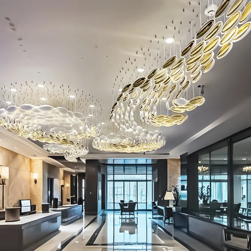 Customable Modern Chandelier Hotel Restaurant Lobby Pendant Light Luxury Villa High Ceiling Lighting Hall Glass Hanging Lamp