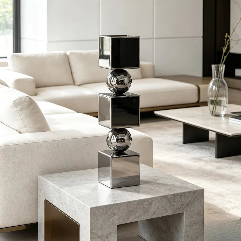 Stainless Steel Sculptures Modern Minimalist Floor Decoration Sculptures Creative Geometric Art Large Figurines Home Ornaments