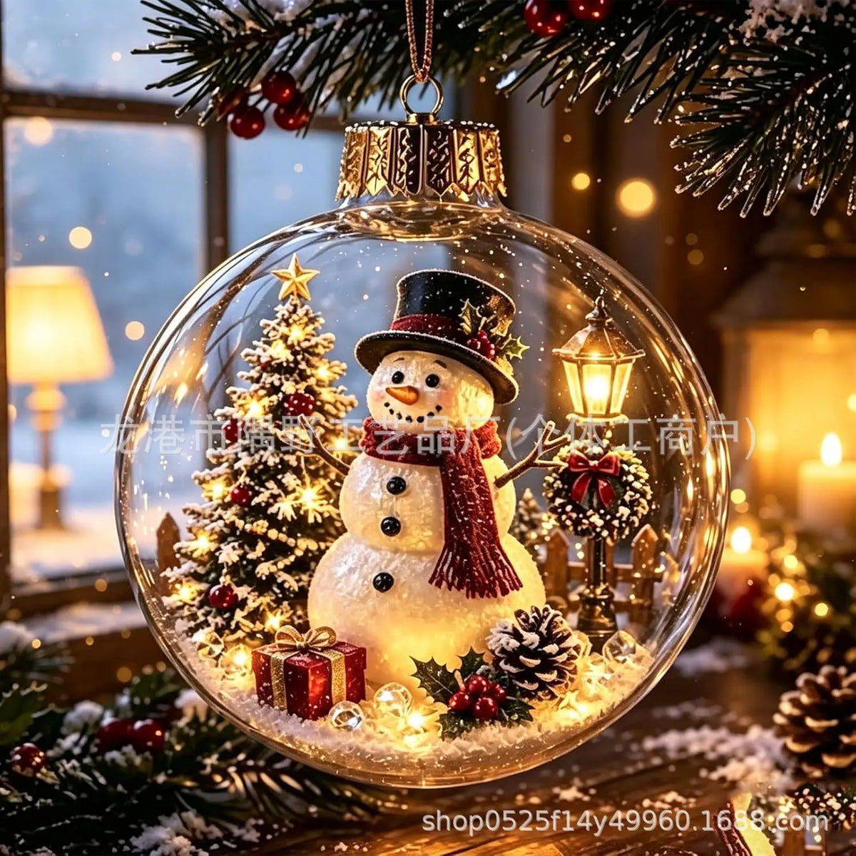 8cm LED Light Up Christmas Ball Ornament Santa Claus Snowman Glowing Plastic Bauble Xmas Tree Hanging Pendant Xmas Party Decor