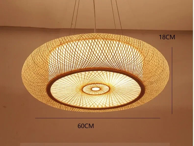 Handwoven Rattan Pendant Light, Sculptural Bamboo Hanging Lamp for Dining Room, Tea Room, Bedroom and Living Area
