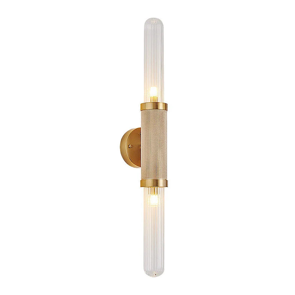 Modern Gold Wall Sconce 2-Light Ribbed Glass Wall Lamp for Bedroom Living Room