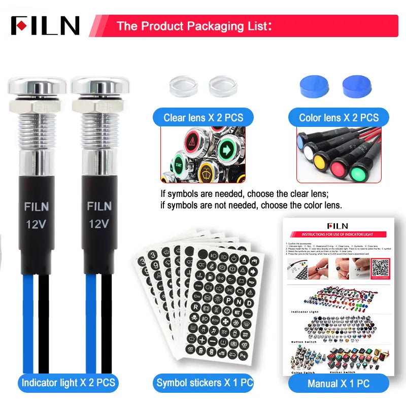 8mm LED Symbol Indicator Light - 12V 24V Black Metal Dash Pilot Lamp