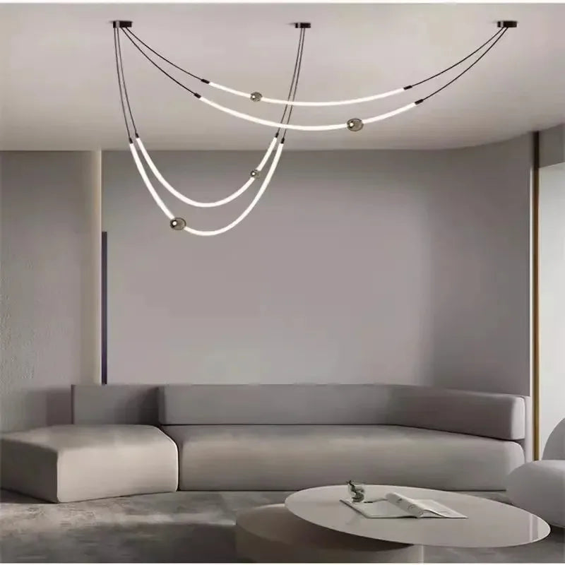 Modern Nordic Artistic Decorative Long Lines LED Pendant Light Hanging Lamps Exhibition Gallery Restaurant Lighting Fixture