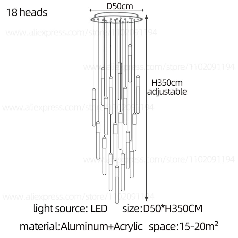 Nordic Staircase LED Chandelier - Modern Gold/Black Penthouse Hanging Lamp