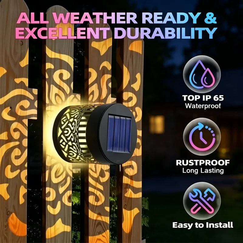 Colorful Mandala Lantern LED Solar Light Outdoor Projection Wall Lamp for Garden Terrace and Stair Lighting Courtyard Backyard