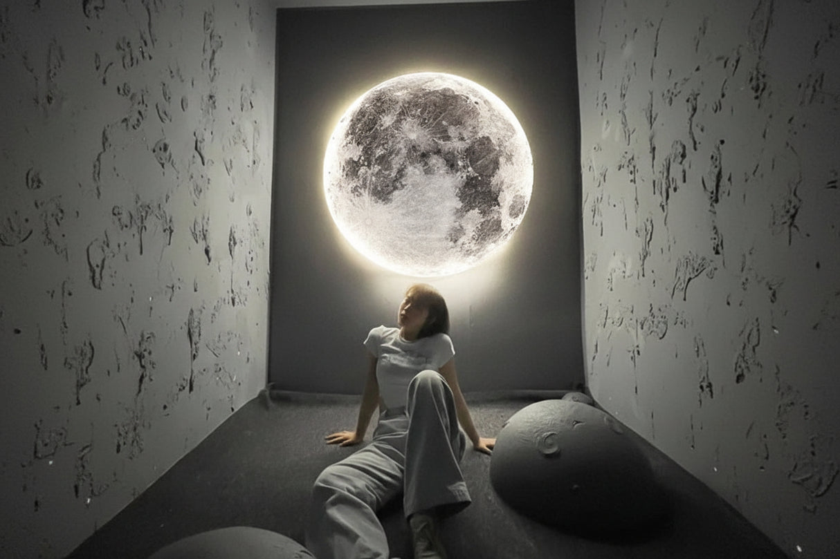 3D Moon Wall Sconce - Dimmable Indoor LED Decor Light for Hallway & Coffee Bar