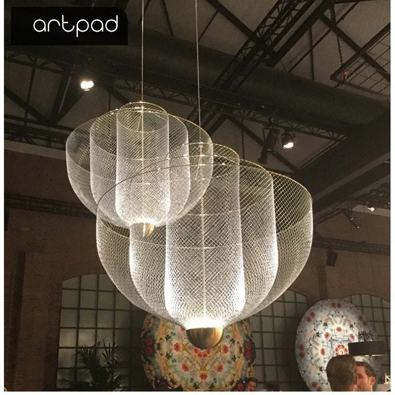 Artpad Modern Moooi Metal Grid Ceiling Chandelier Designer Chrome Meshmatic Dining Table Restaurant Led Large Hanging Lamps