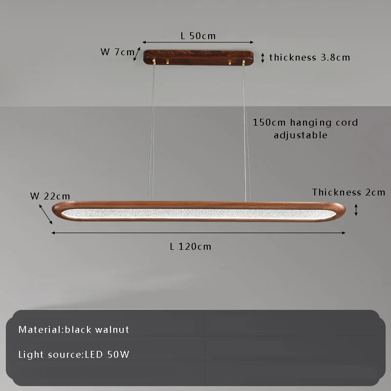 Modern Home Decoration Wooden Ceiling Chandelier Led Black Walnut Long Pendant Lamp for Dining Room Bar
