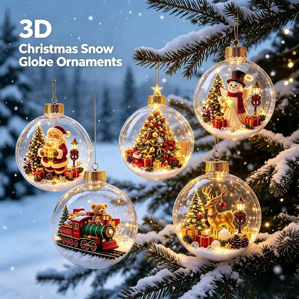 Glowing Christmas Ball Pendants Acrylic Ball Christmas Santa Claus Snowman Hanging Ornaments Xmas Party Atmosphere Decorations