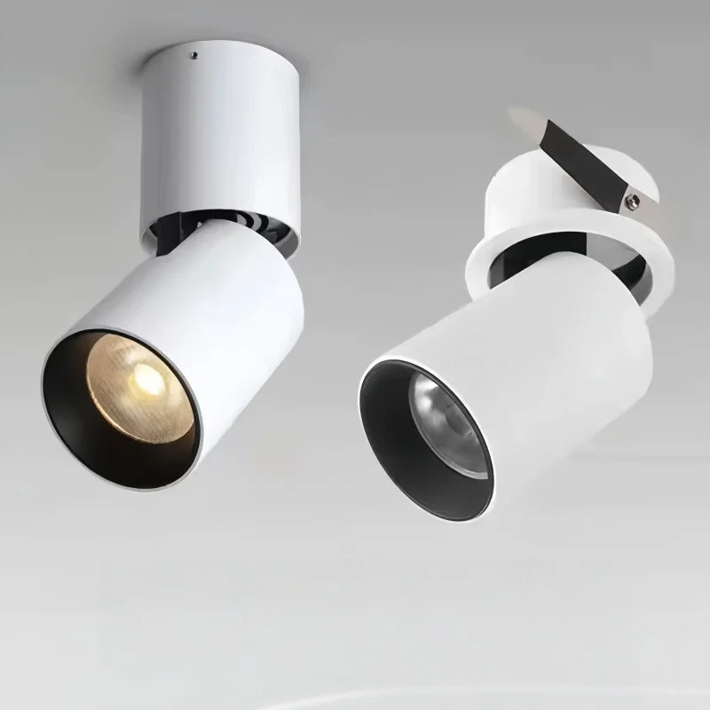 LED ceiling-mounted adjustable downlight for home and commercial lighting. Foldable, rotates 90°, 355°. Ceiling-mounted
