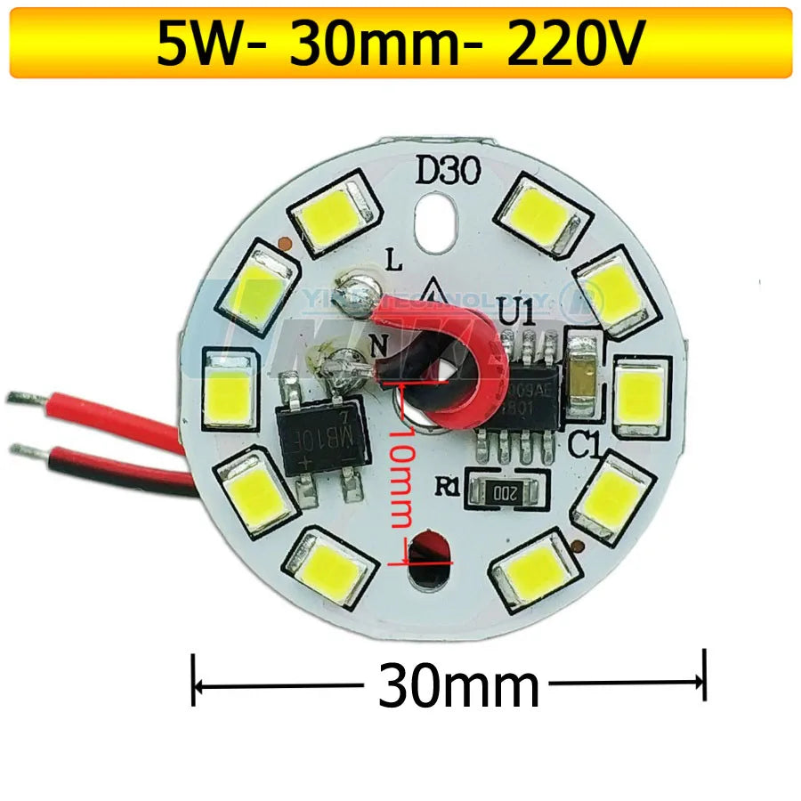 10-Pack AC 220V LED PCB Aluminum Plate - Integrated IC Driverless Light Board