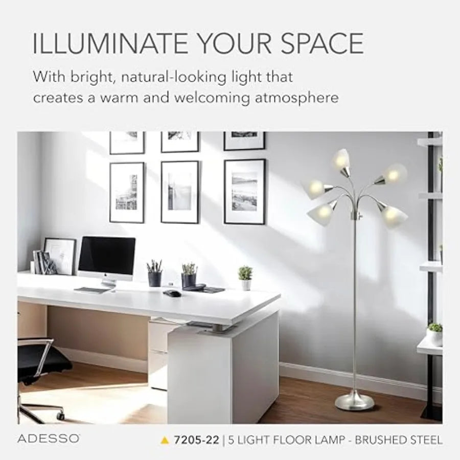 Floor Lamp with 5 Movable Shades and Adjustable Brightness Perfect Lighting for Bedroom Decor, Beauty and Art Studio