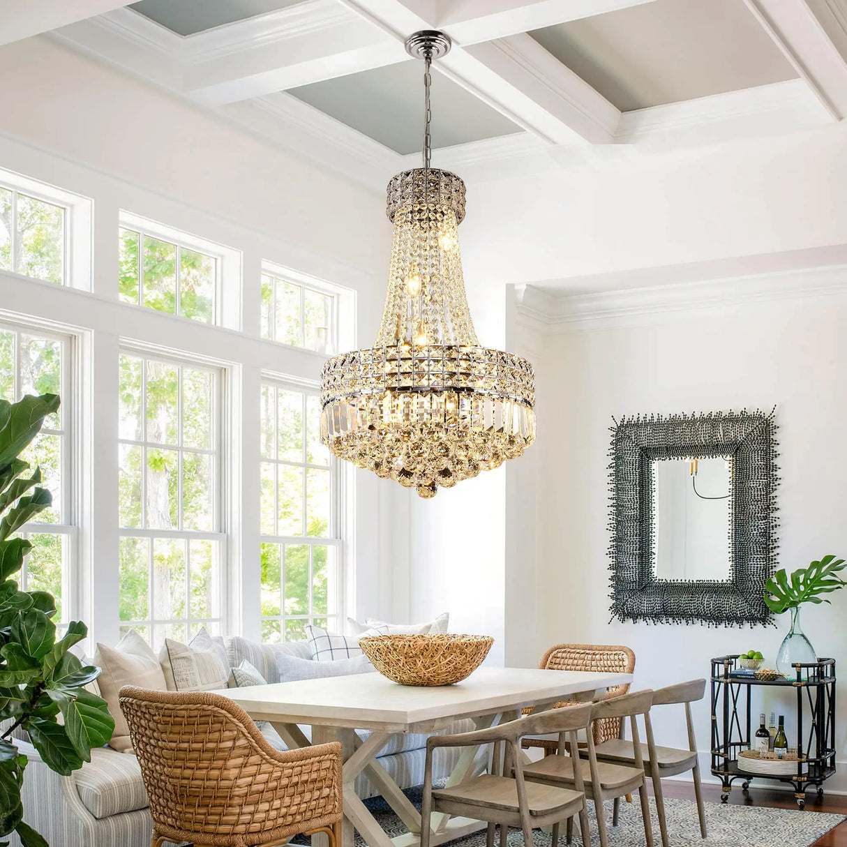 Chrome Modern Crystal Chandeliers Light Fixture,6-Light Empire Style K9 Crystal Chandeliers for Entryway
