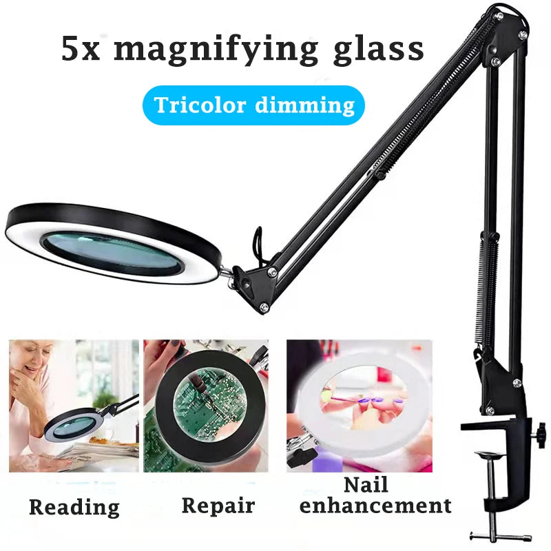Magnifier LED Desk Lamps USB Dimmable LED Table Lamp Eye-Care Reading Light Book Night Lighting for Work Repair Skincare Beauty