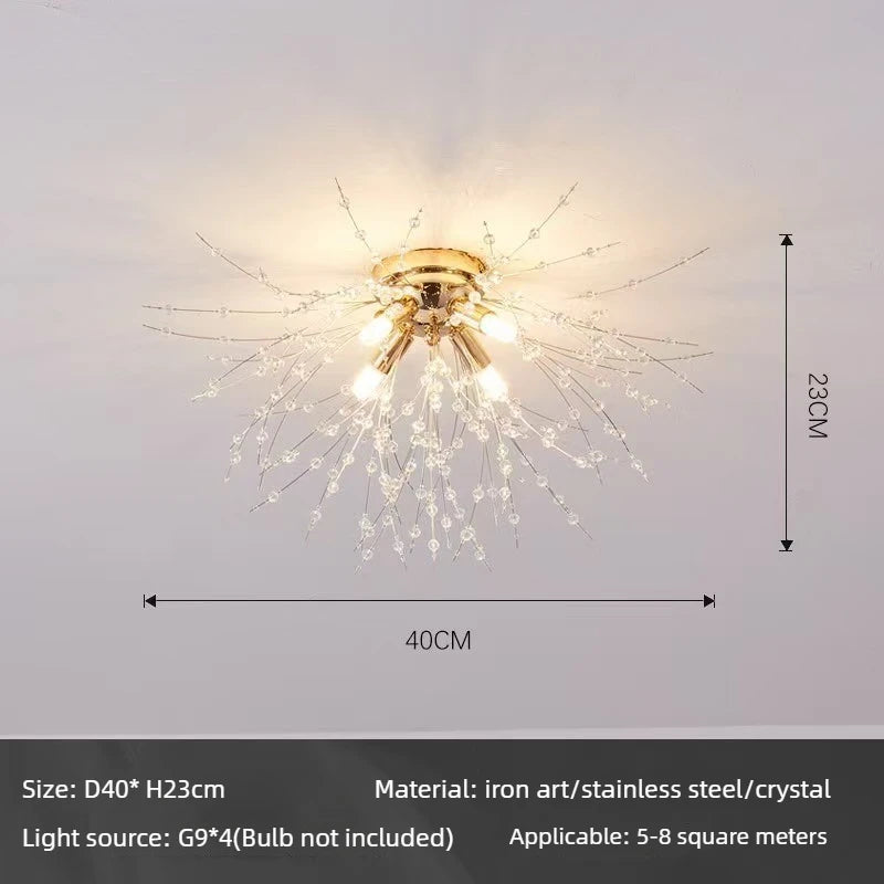 Modern Sputnik Firework Crystal Pendant Lighting 8-Light Gold Chandelier for Dining Room Living Room Bedroom Restaurant