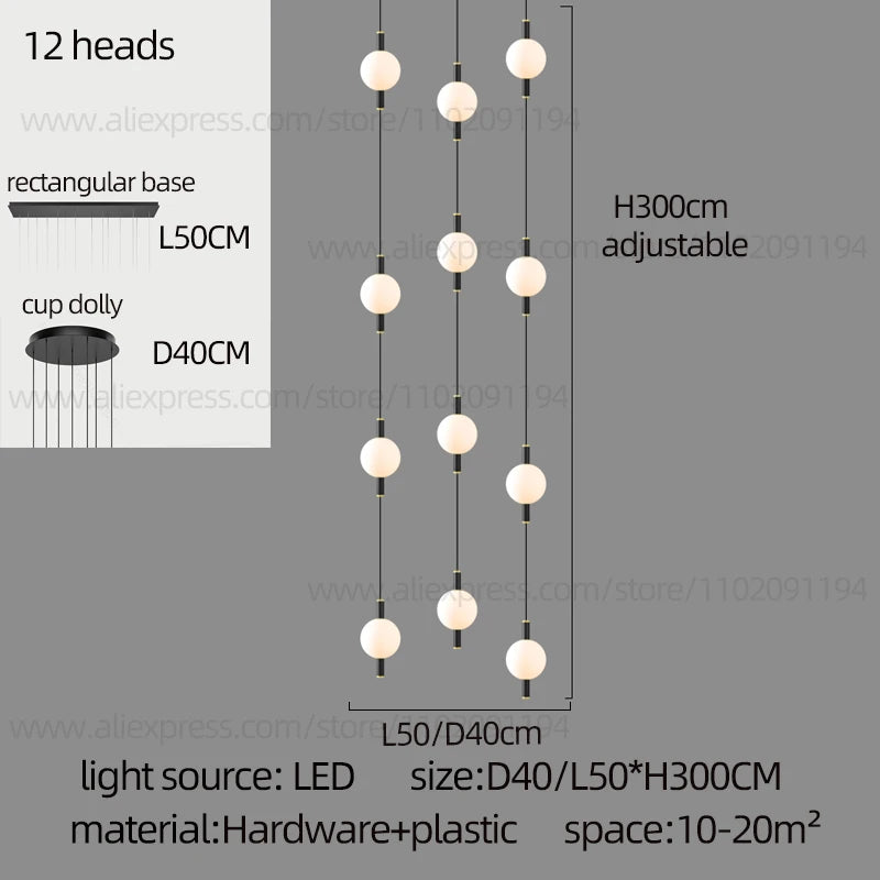 Globe Chandelier Designer Villa Living Room Dining Table Apartment Hanging Lamps Nordic Modern Attic Double Staircase Pendant