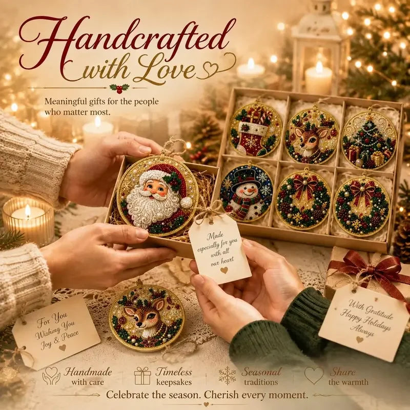 6Pcs DIY Diamond Painting Christmas Tree Ornaments Kit Rhinestone Art Craft Pendants Santa Snowman For Home Holiday Decoration
