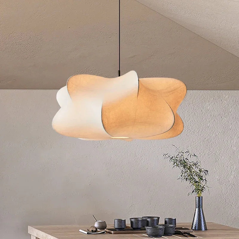 Japanese Wabi-Sabi Silk Ceiling Pendant Light - Minimalist Textile Hanging Chandelier Lamp Fixture for Living Room, Shop, Bar & Home Decor