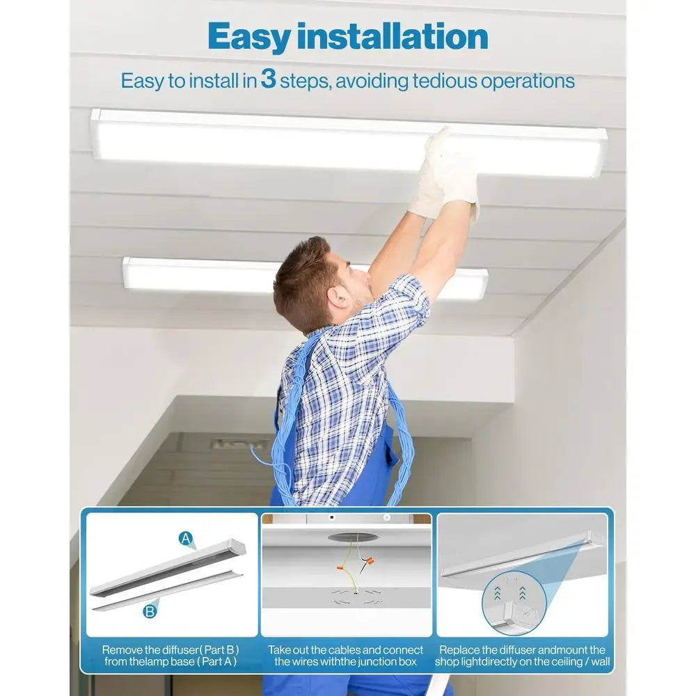 6 Pack LED Garage Ceiling Lights Wraparound ixture 4T,Linkable Shop Light, 3500 LM, 40W=300W, 5000K Daylight, Hardwired, S