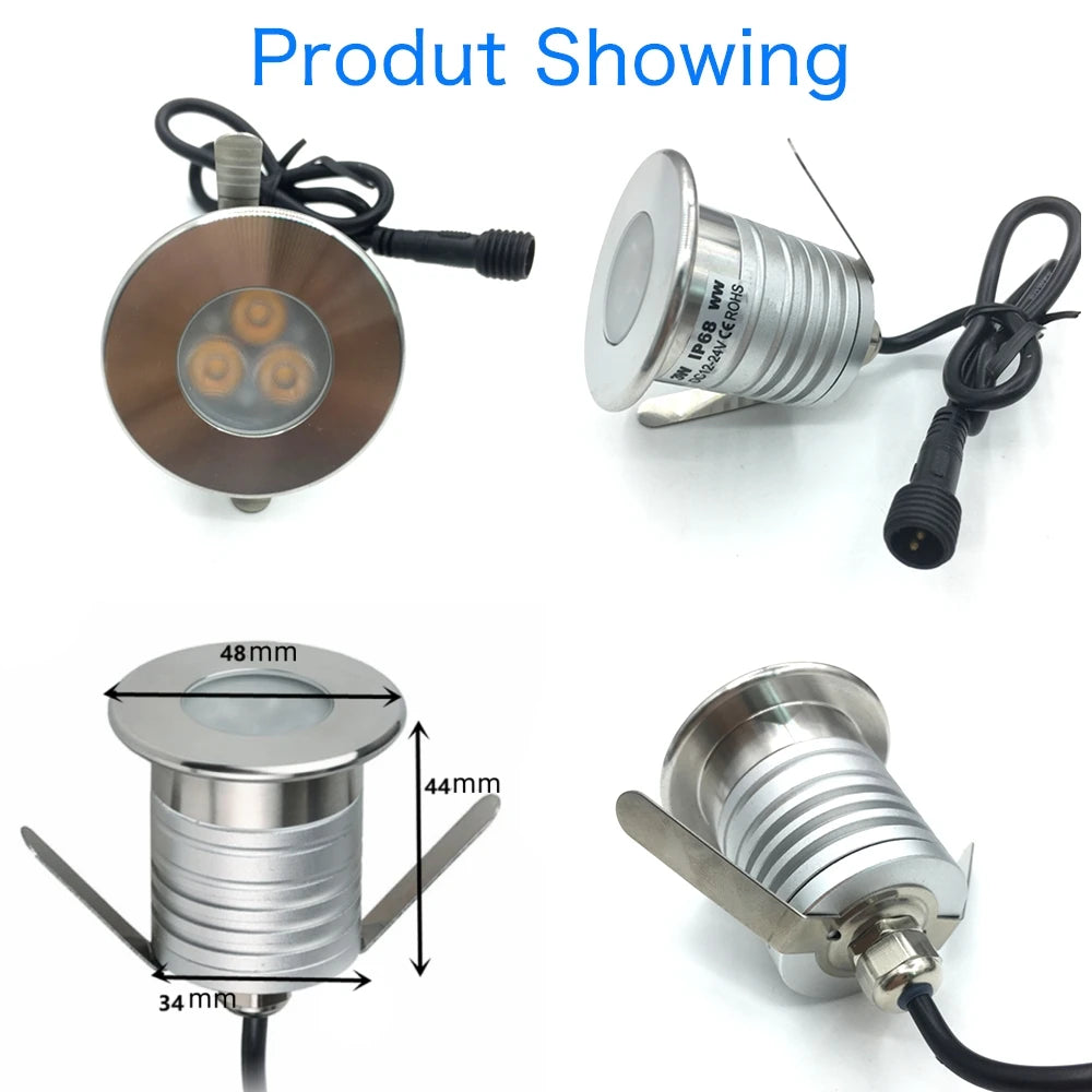 IP68 Waterproof 3W LED Underwater Light - 12V Submersible Spot Lamp