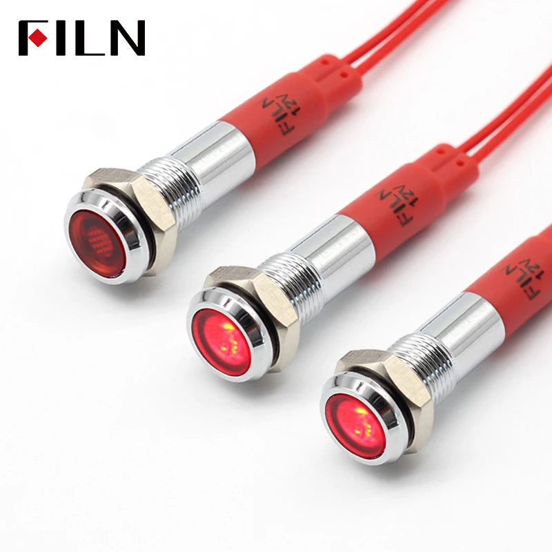 6mm mini 12v 24V LED Metal indicator light flat pilot light signal lamp red green blue orange white with 20cm cable