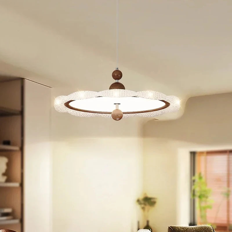 Nordic Modern Walnut Wood Grain Pendant Light - Dimmable LED Chandelier