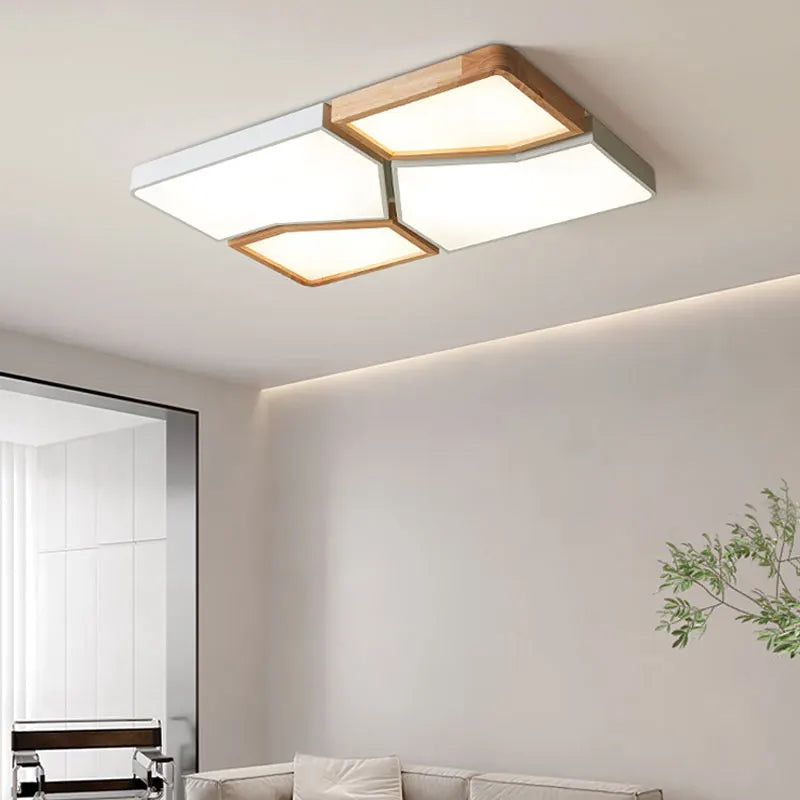 2026 Modern Nordic Style LED Chandelier Living Room Bedroom Kitchen Children Room Study Lamp Wood Geometric Design Ceiling Li