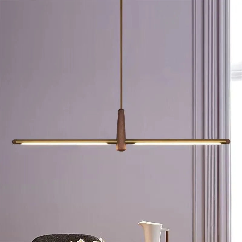 Nordic Designer Long Strip Restaurant Island Chandelier Simple Creative Office Study Lamp Light Luxury All-Copper Tea Room Lamp