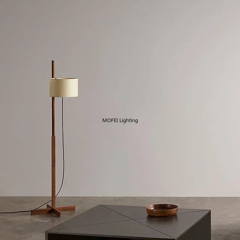 Wabi Sabi Wood Floor Lamp Designer Japanese Fabric Liftable Standing Lamp Office Coffee Reading Retro Study Vertical Lighting
