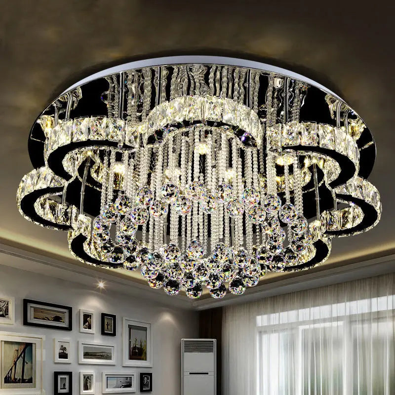 Led Lighting Square Round Ceiling Chandelier Lustre Lamp Crystal Ceiling Lamp Modern Minimalist Pendant Villa Living Room Lamp