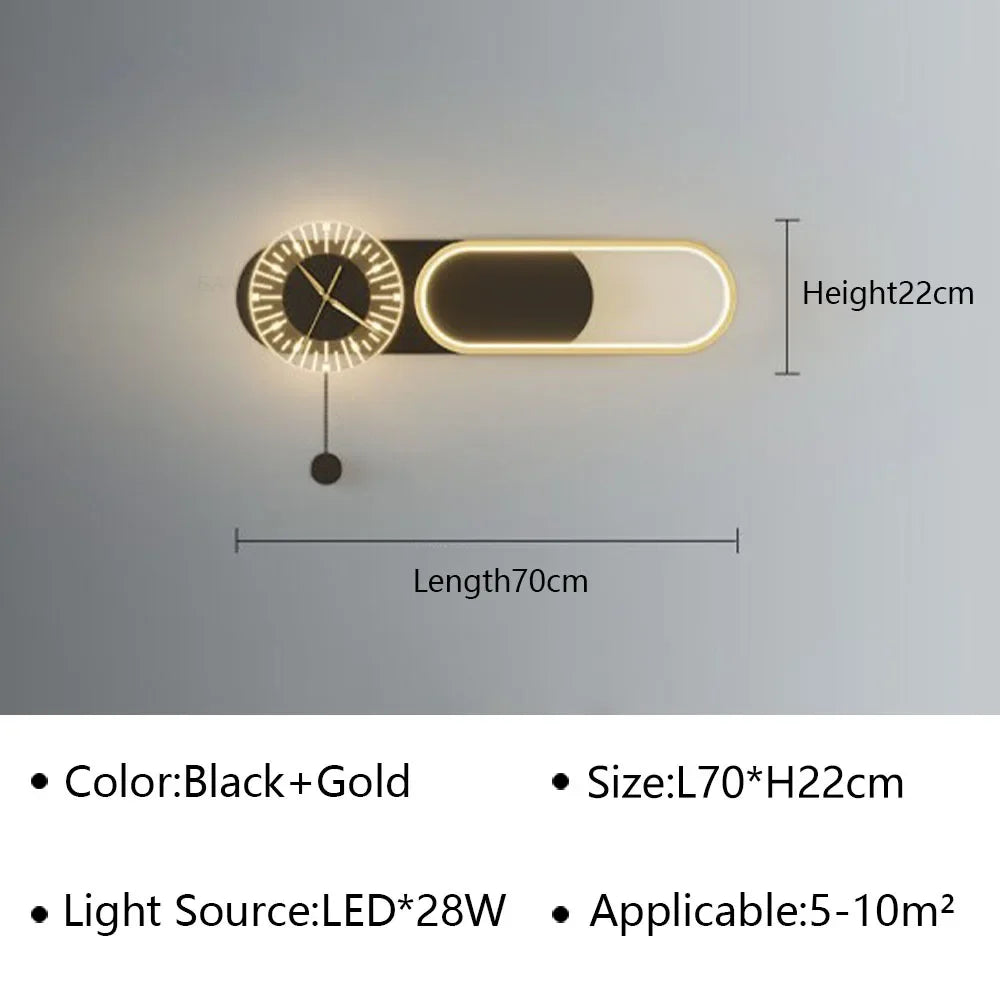 Modern LED Wall Lamp Clock Sconce for Bedroom Bedside Living Dining Room Aisle Porch Corridor Home Decors Lighting Fixture Luster