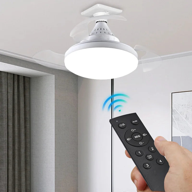 Modern LED Hidden Fan Light with Invisible Blades (E27 Socket Base) - Dimmable 3-Speed Ceiling Fan Light Fixture for Bedroom, Dining Room & Small Spaces