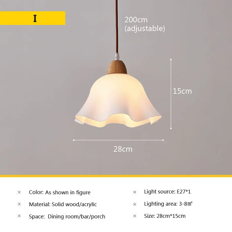 Nordic glass pendant lamp Japanese log wind cafe's restaurant three small chandelier bedroom bedside bar dining table lamps