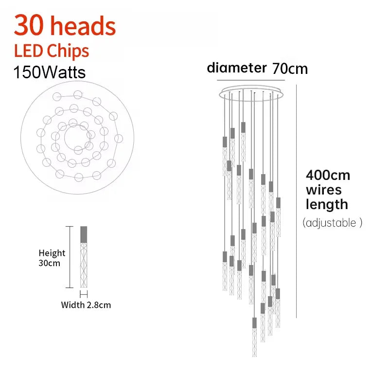 Luxury K9 Crystal LED Pendant Light - Customizable Duplex Staircase Hanging Chandelier Lamp for Living Room, Bedroom, Hotel & Shop