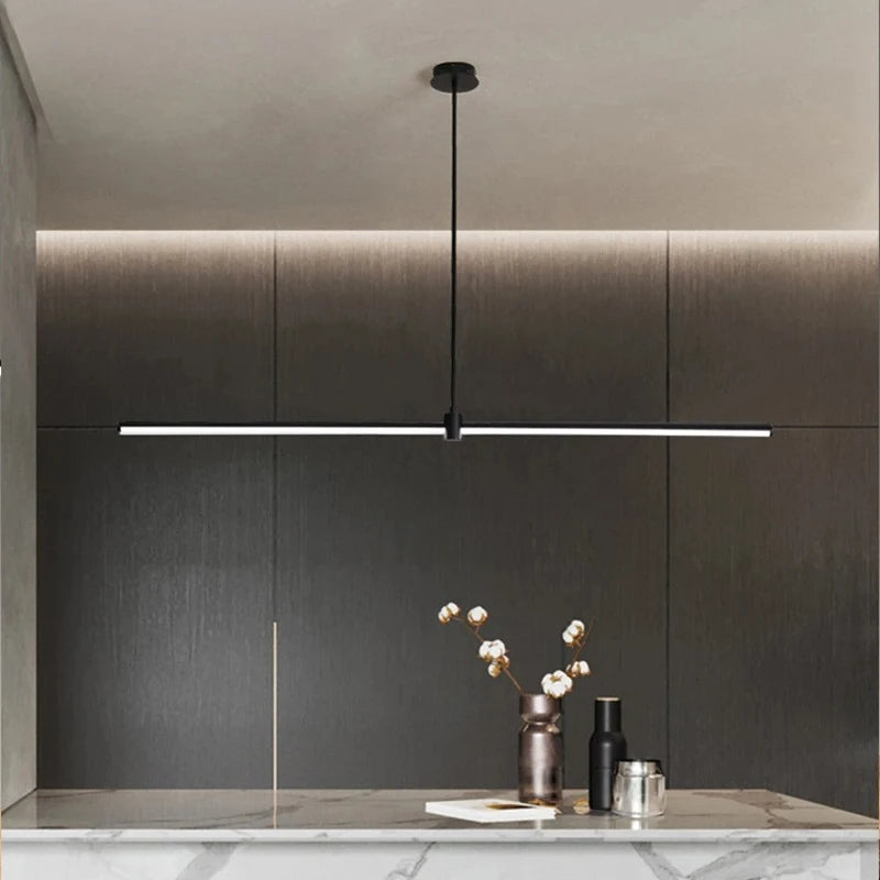 Modern Simplicity Long Linear LED Pendant Lights Strip Hanging Indoor Lamps for Office Table Kitchen Home Decoration Chandelier