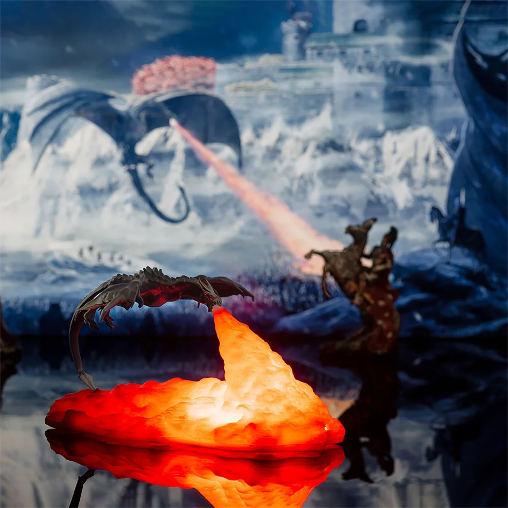 3D Printed LED Fire Dragon Night Light (USB Rechargeable) - Mythical Desktop Flame Lamp for Gaming Desk, Kids Room & Camping