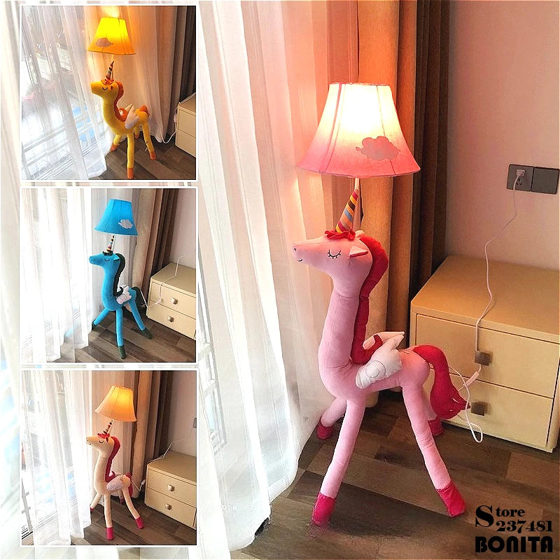 Dreamy Unicorn Floor Lamp with Adjustable Wooden Legs - Dimmable Standing Accent Light for Girls' Bedroom & Kids' Room Decor