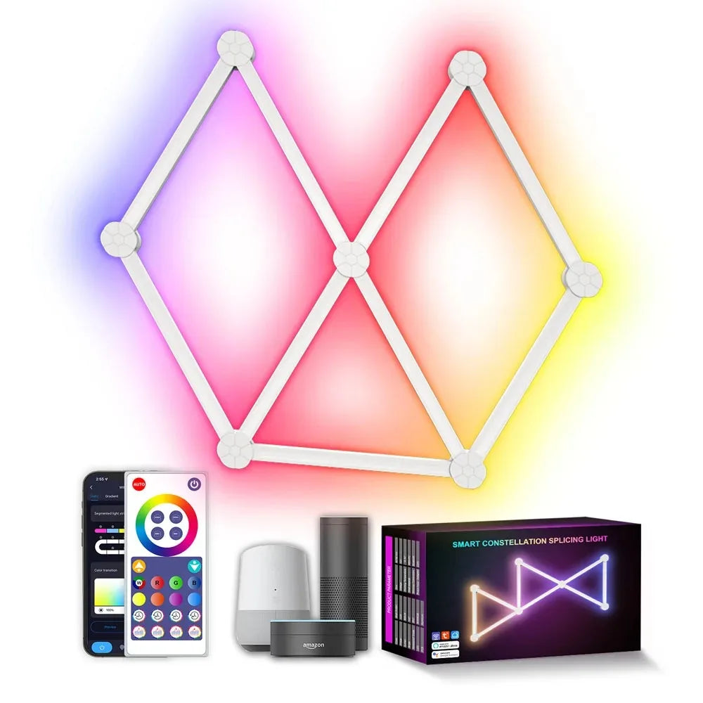 Smart RGB LED Constellation Splicing Wall Lights (Music Sync & APP Control) - DIY Geometric Modular Gaming Room Ambient Backlight & Bedroom Decor