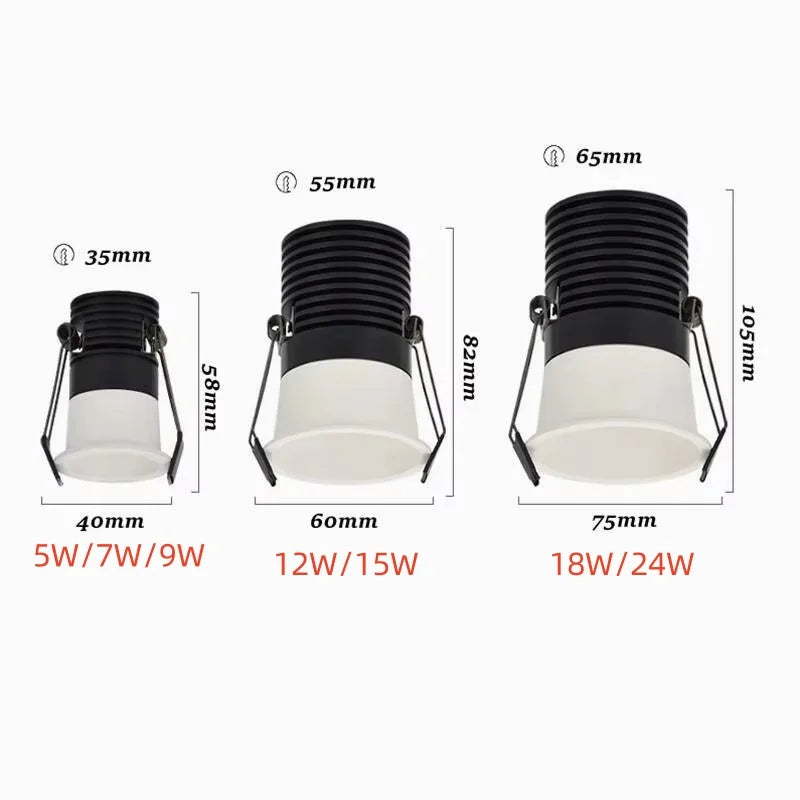 LED Ceiling COB Downlight - Dimmable 5W 7W 9W Recessed Spotlight