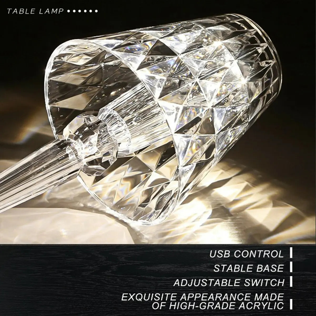 Diamond Table Lamp Crystal LED Bar Table Lamp Rechargeable Touch Sensor Dimming Bedside Lamps For Bedroom Decor