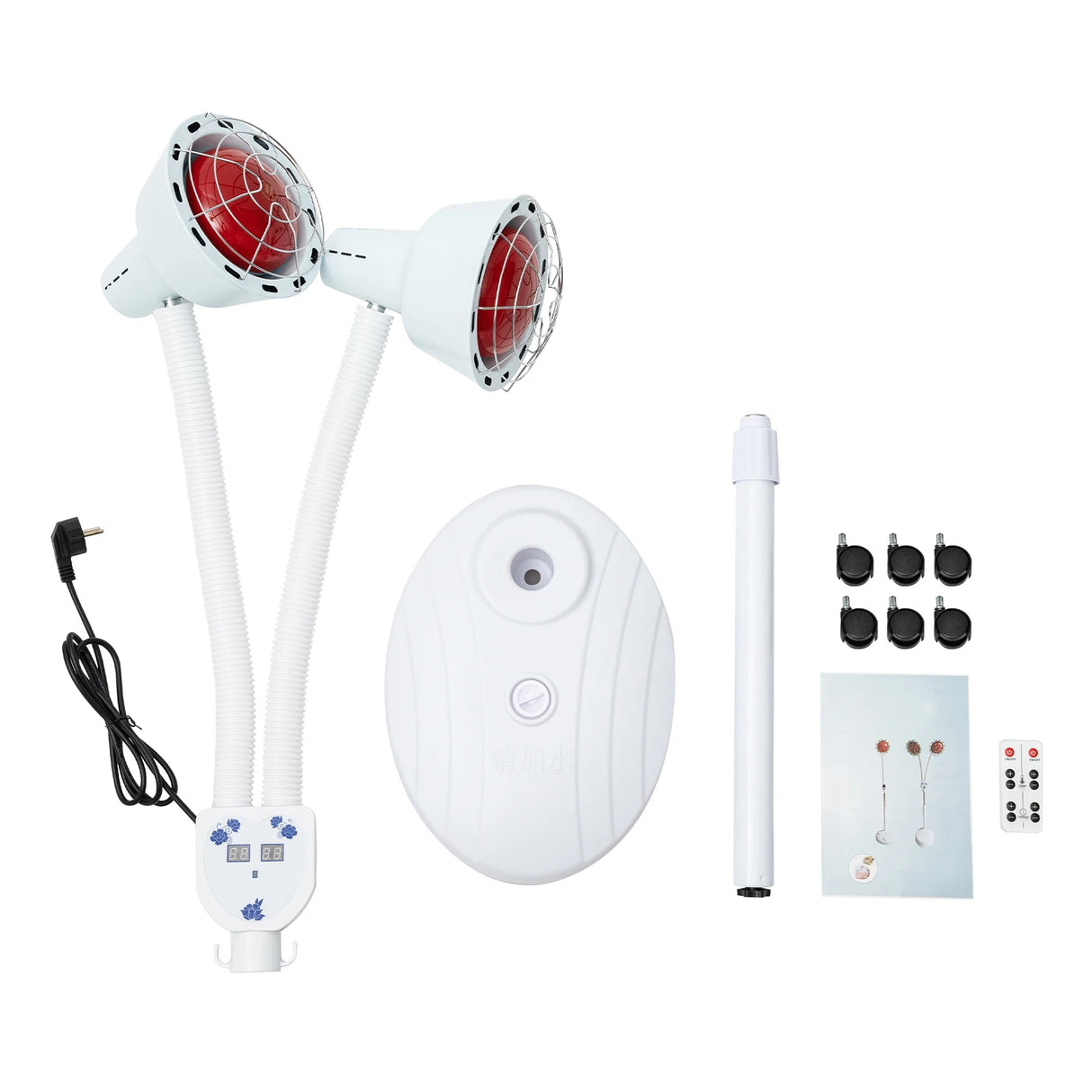 Red Light Therapy LED Electric Infrared Baking Lamp 275W Double-head 360° Adjustable Temperature Heat Lamp Remote Control With Rotating Pulley Base