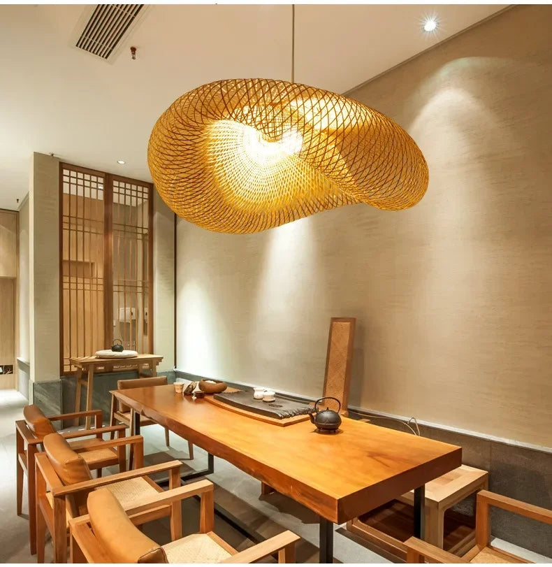 Handmade Bamboo Weaving LED Pendant - Vintage Rattan Hanging Chandelier