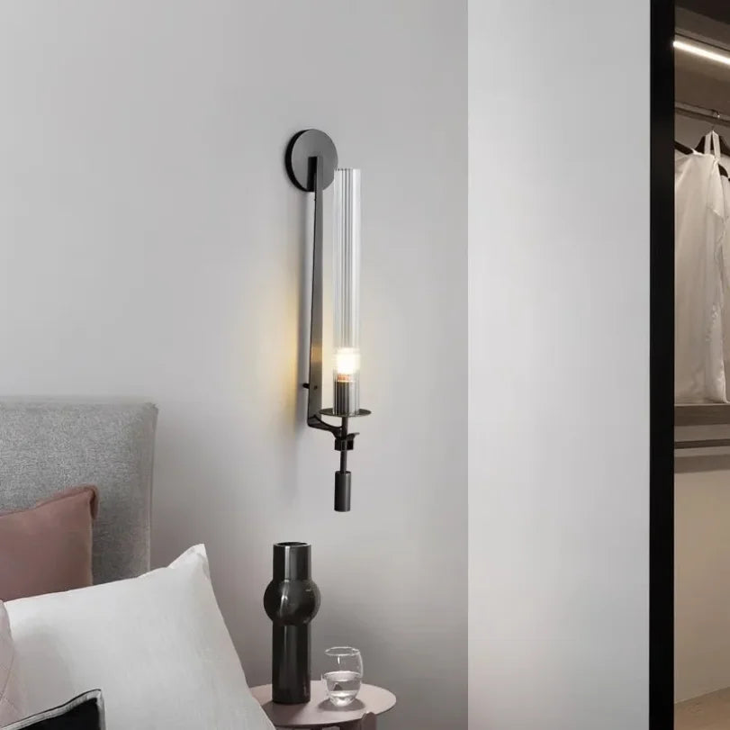 Modern Glass Wall Sconce - Elegant LED Bedside Lamp for Bedroom & Hotel