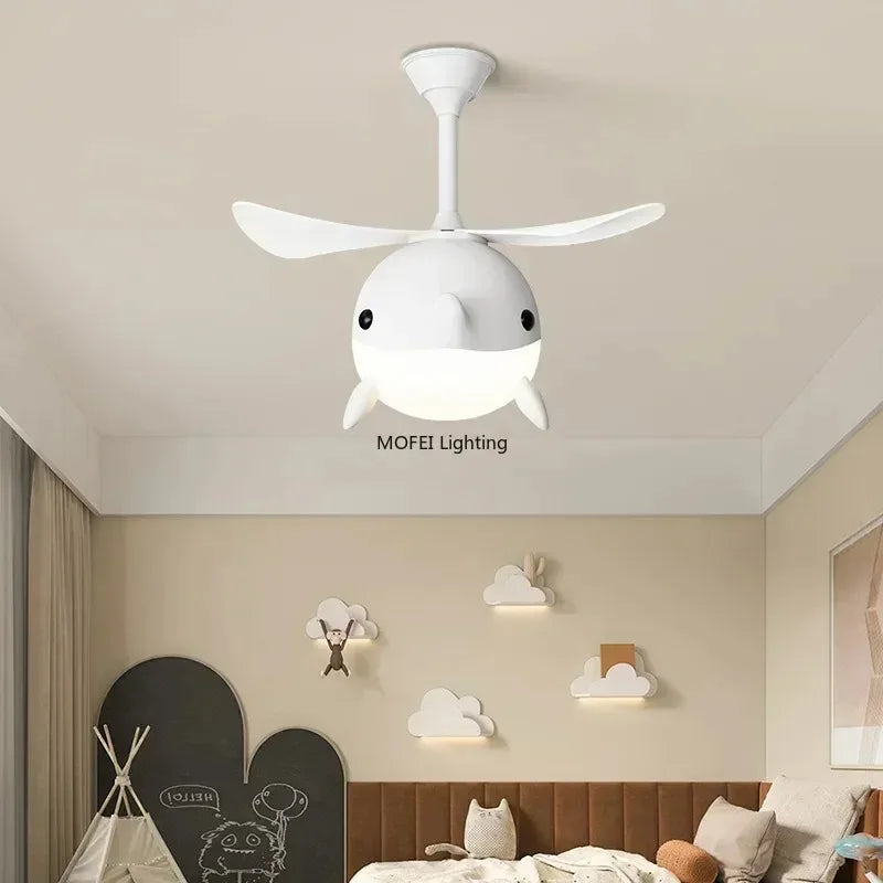 2026 New Nordic Fan Pendant Lamp Creative Airplane Cartoon Fish Children's Bedroom Chandelier Personality Fan Light Fixture
